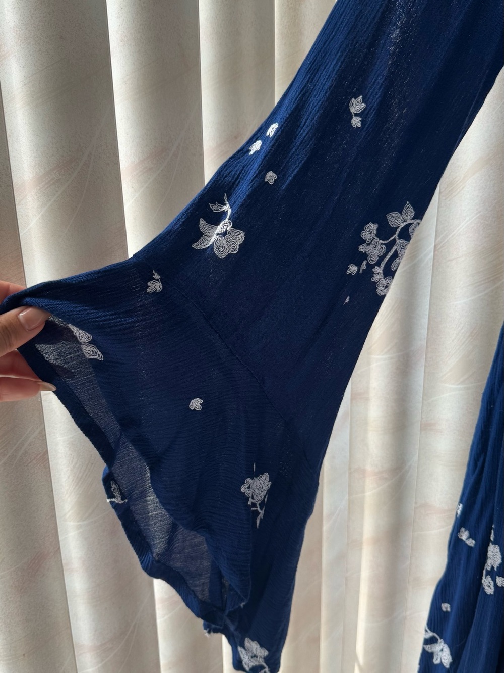 Free People Navy Floral Wrap Mini Dress with Bell Sleeves - Picture 4 of 5